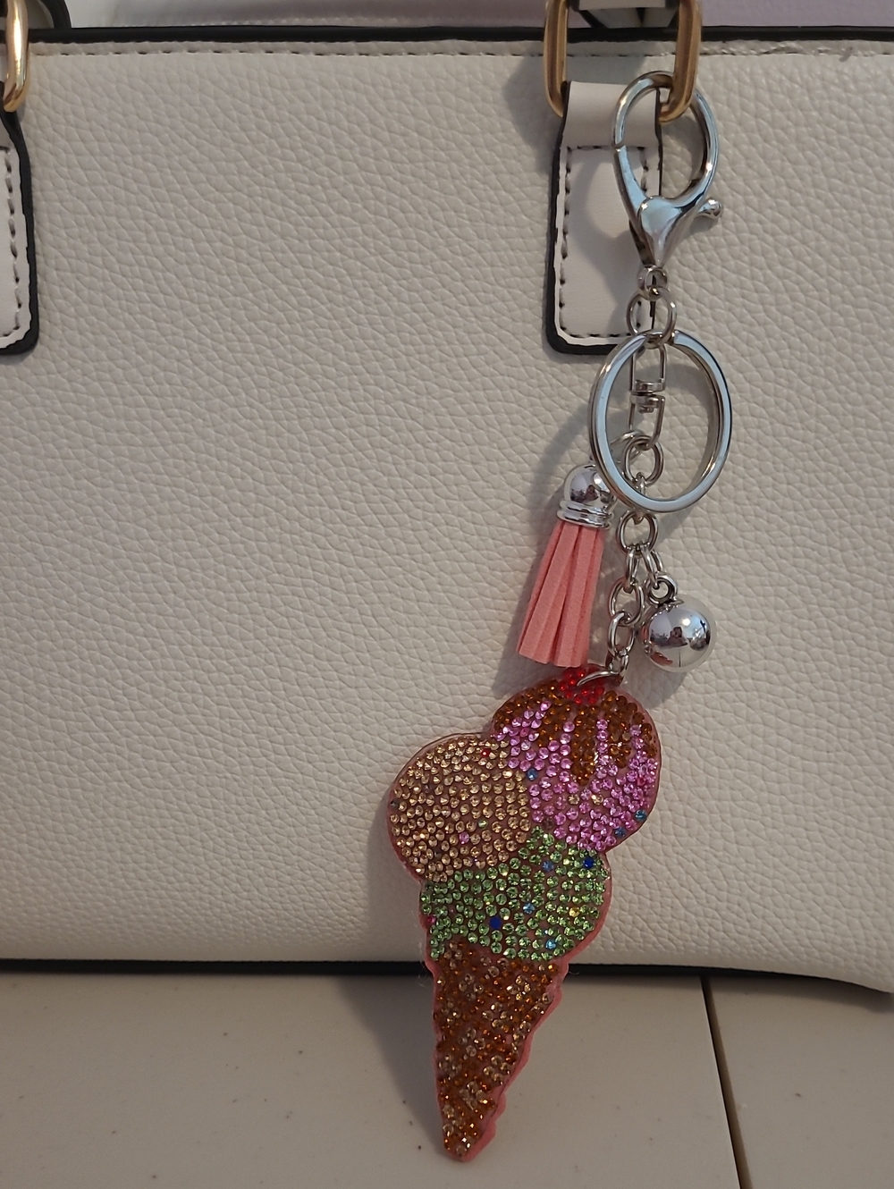 Sparkling Ice Cream Cone Keychain Charm - Pink, Green, Gold
